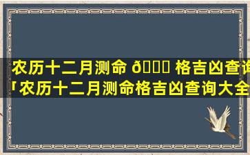农历十二月测命 🐝 格吉凶查询「农历十二月测命格吉凶查询大全」